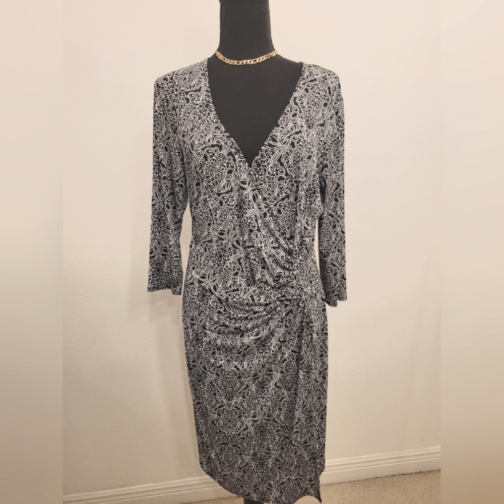 Laundry by Design Black & White Paisley Faux-Wrap Dress